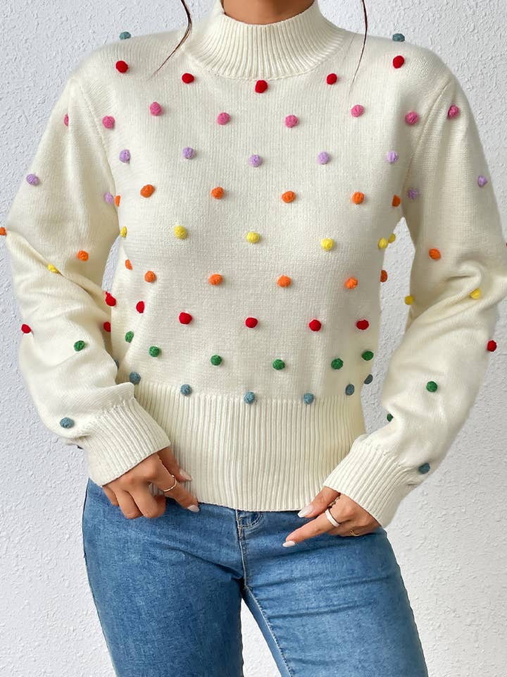 Lily Clothing - Wholesale Knit Sweater - Women's - WOMEN RIBBED HIGH NECK COLOR SWISS DOT JUMPER TOP_CWOSWL028018