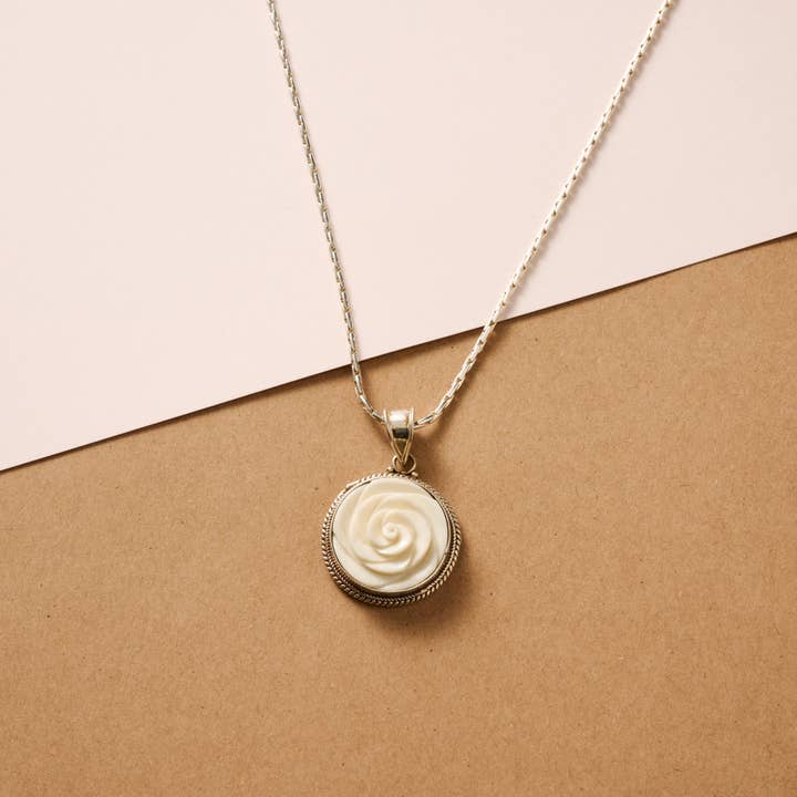 Ten Thousand Villages - Wholesale Pendant/Charm Necklace - Bagaica Rose Carved Bone Necklace
