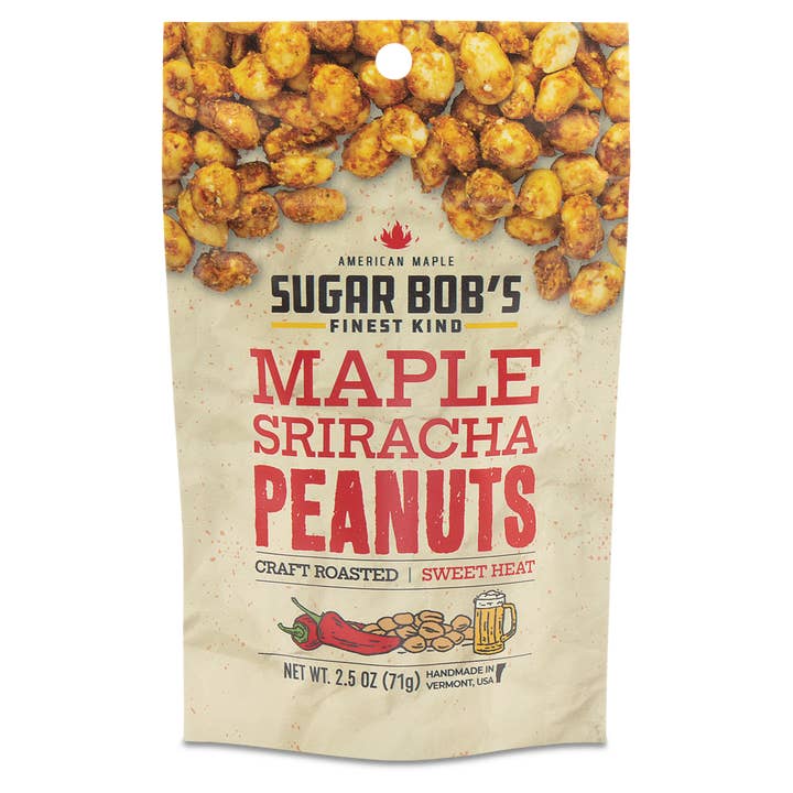 Maple Sriracha Peanuts NET WT. 2.5oz for wholesale by Sugar Bob's Finest Kind