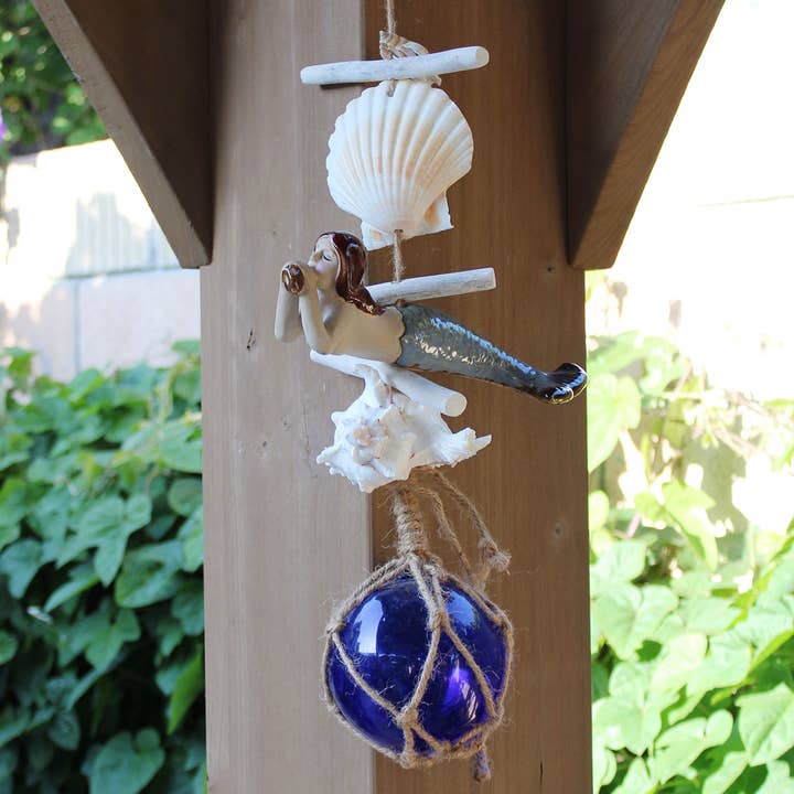 8" Ceramic Mermaid Garland with 4" Nautical Float - Short for wholesale by California Seashell Company