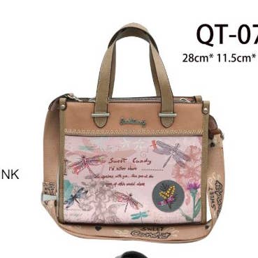Women's Sweet Candy Tote Bag with Dragonfly and Back Pocket for wholesale by Chenson & Gorett