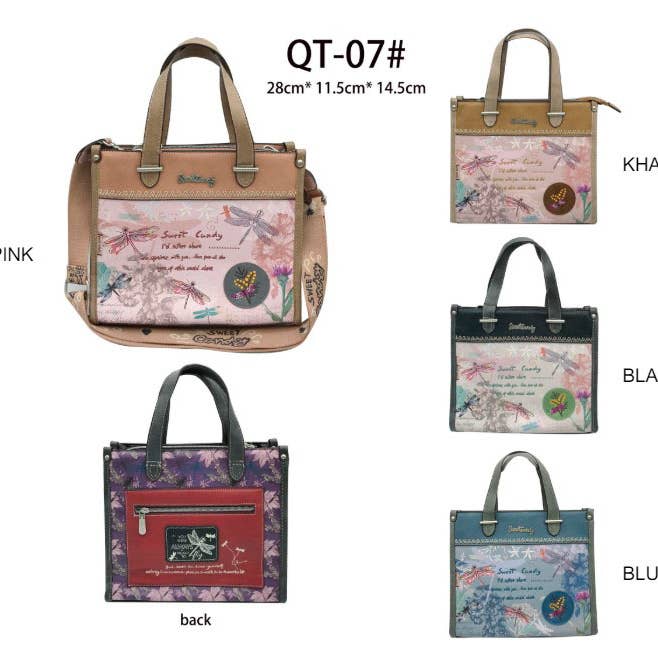 Women's Sweet Candy Tote Bag with Dragonfly and Back Pocket for wholesale by Chenson & Gorett