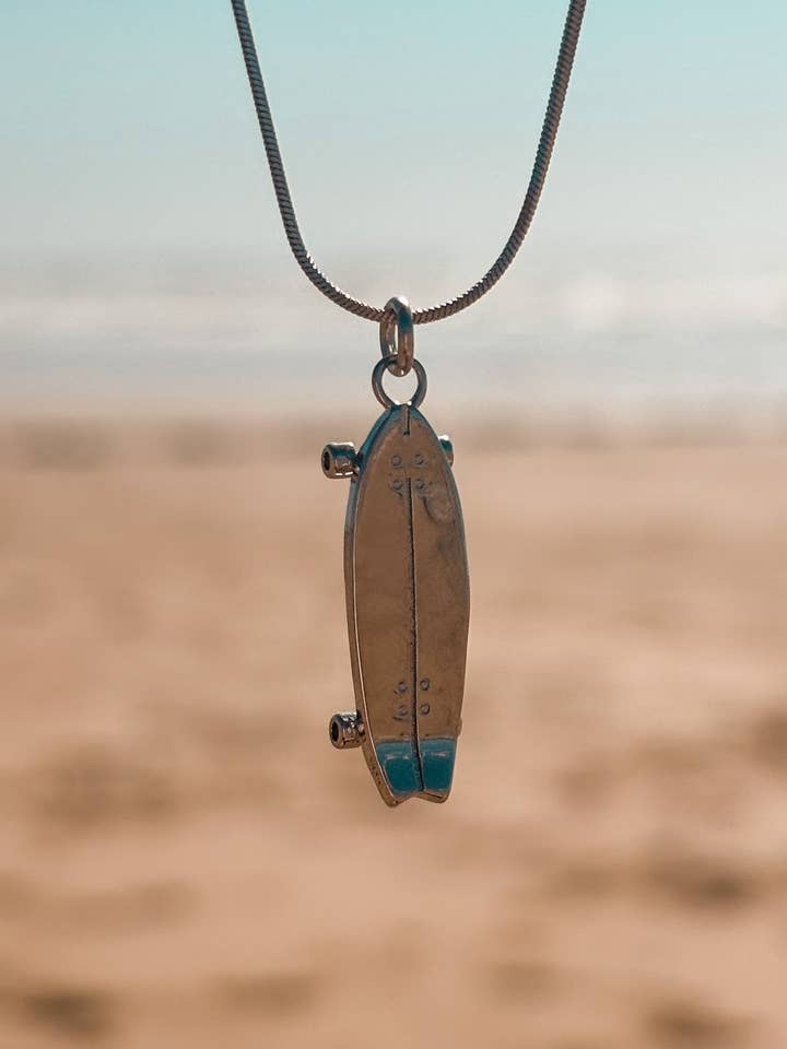 Ocean Surfskate necklace silver for wholesale by Laguna Treasures