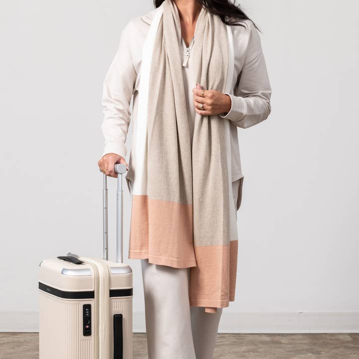 zestt organics - Wholesale Scarf - Women's - Dreamsoft Organic Cotton Travel Scarf - Blush Colorblock
