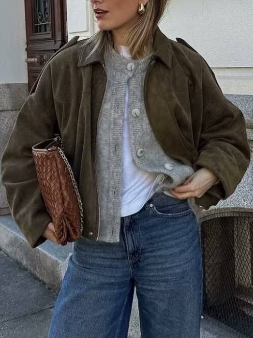 alberalkirk - Wholesale Bomber Jacket - Women's - Suede Touch Bomber Jacket Notch Collar N5Z2423