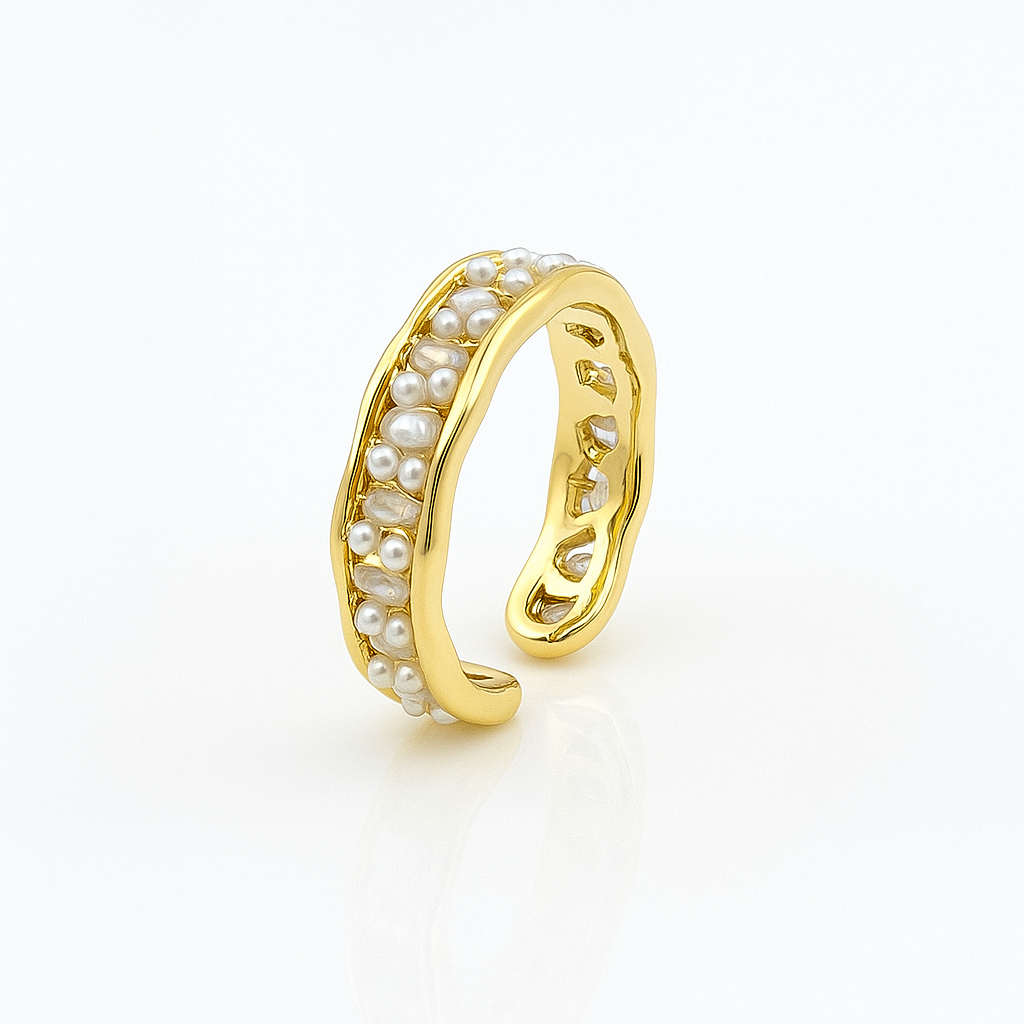 Sedy Jewelry - Wholesale Multi-Stone Ring - Gold Plated Adjustable Ring with Pearls and Cubic Zirconia2