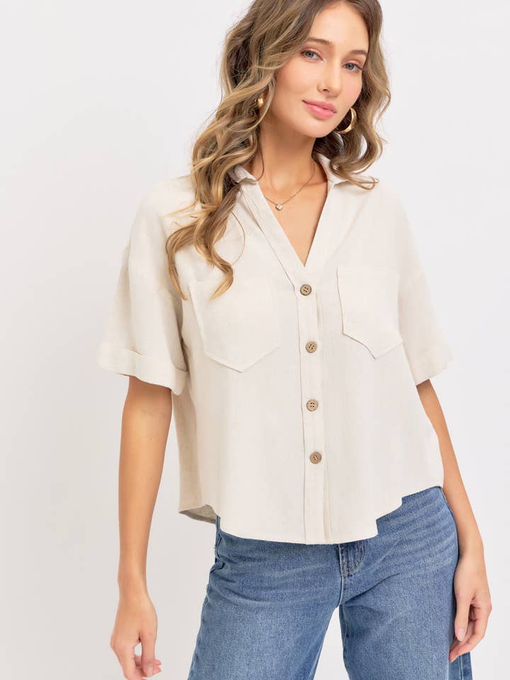 Sweet Lovely by Jen - Wholesale Button Down Shirt - Women's - LINEN BLEND BUTTON DWON CASUAL SHIRT14