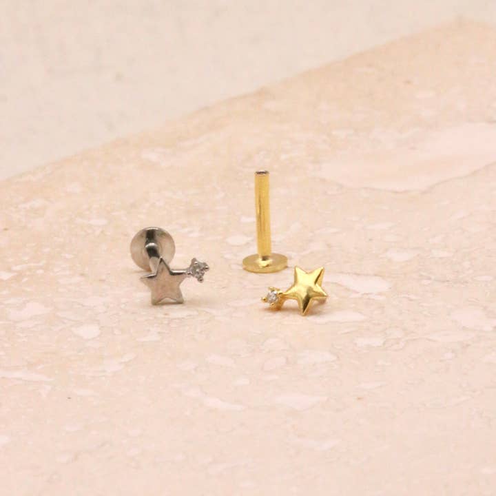 Little Nell Jewellery - Wholesale Stud/Post Earrings - Single Double Star Labret Stud