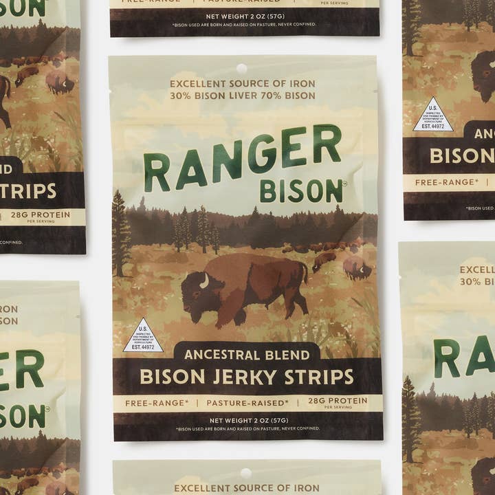 Lanières ancestrales de viande séchée de bison (30 % de foie de bison) pour la vente par Ranger Bison
