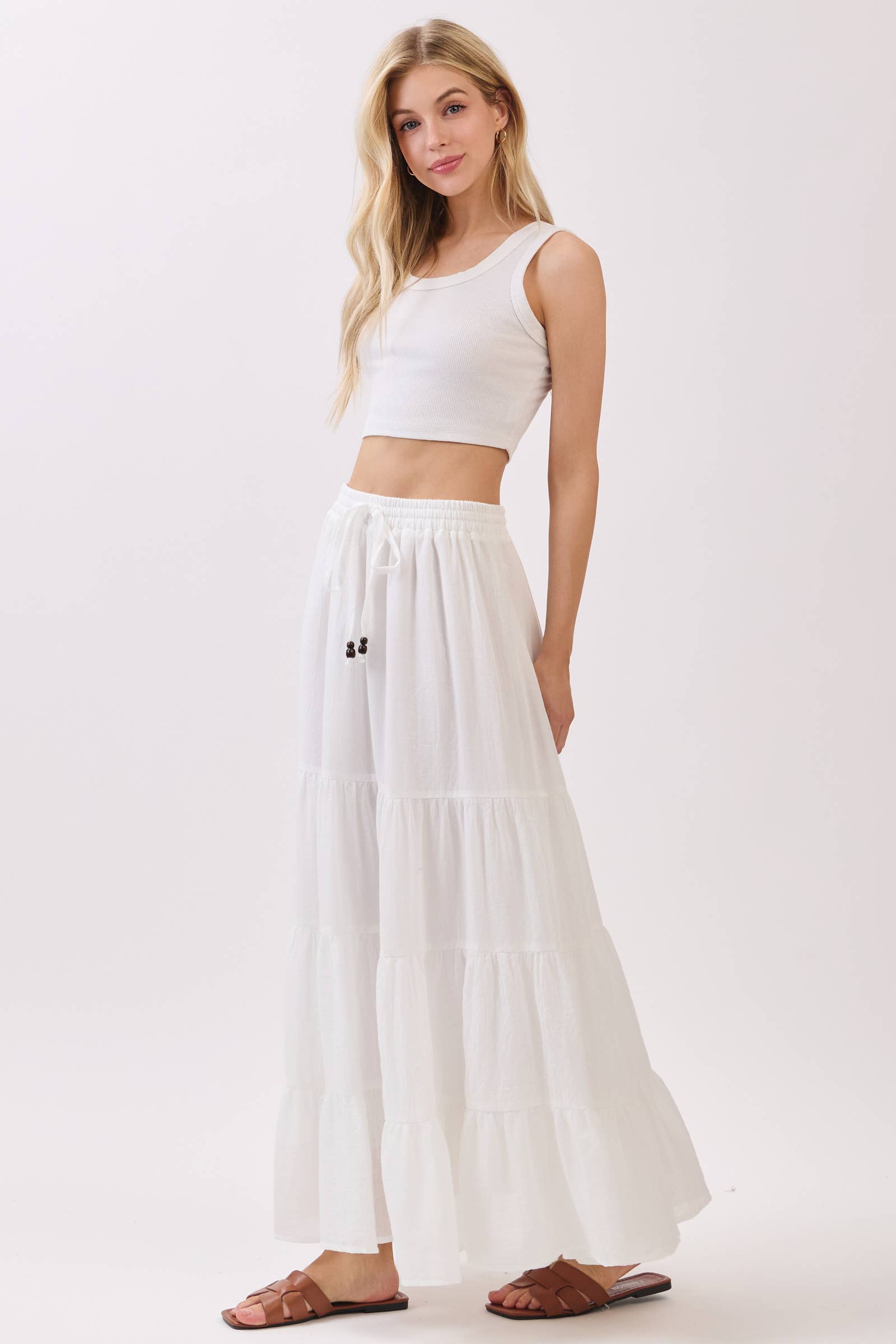 Final Touch - Wholesale Skirt - Women's - Tiered Coconut Tie Detail Maxi Skirt - VS30091