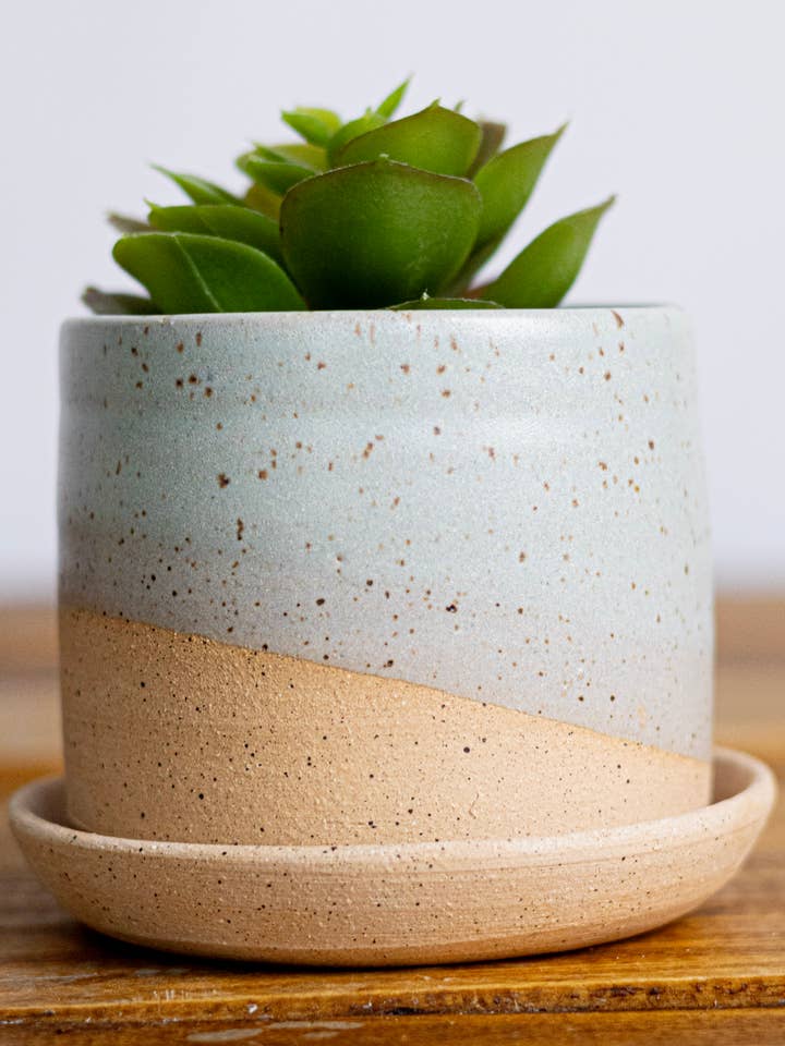 Maceta de cerámica de 7,6 cm con plato para venta al por mayor de Hands On Ceramics