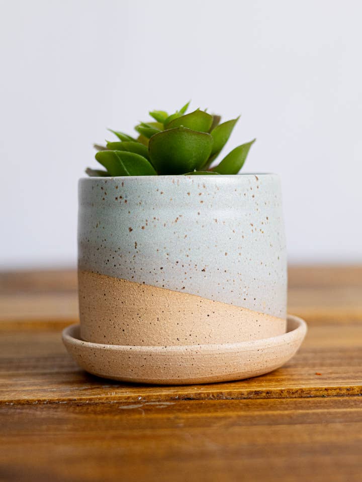 Maceta de cerámica: maceta de 3" con platillo para venta al por mayor de Hands On Ceramics