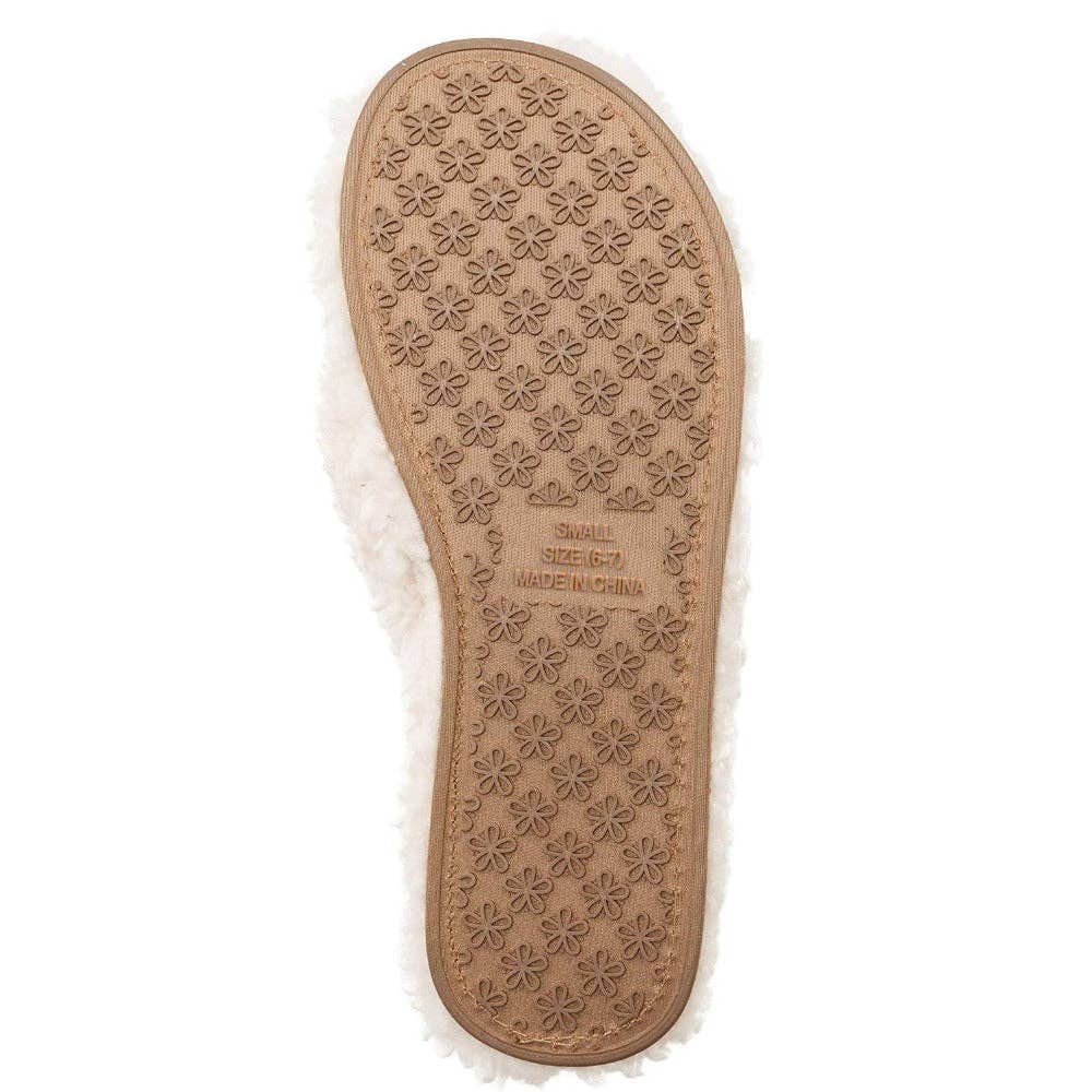 Millffy – wholesale Slippers – Women's – Plush Cozy Faux Shearling Thong Slide On Sherpa Womens Flip-Flops Slippers with Flowers0