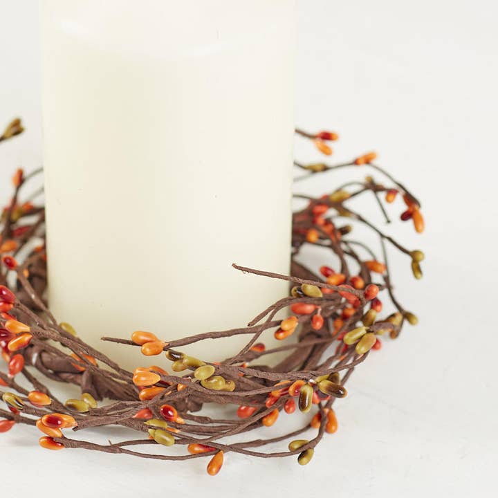 7" Autumn Pip Berry Candle Ring/Small Wreath-Select Color for wholesale by Factory Direct Craft