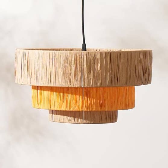 Lámpara de Techo de Rafia Hecha a Mano con Colgante Ombre (Naranja-Marrón) para venta al por mayor de GoGlocal