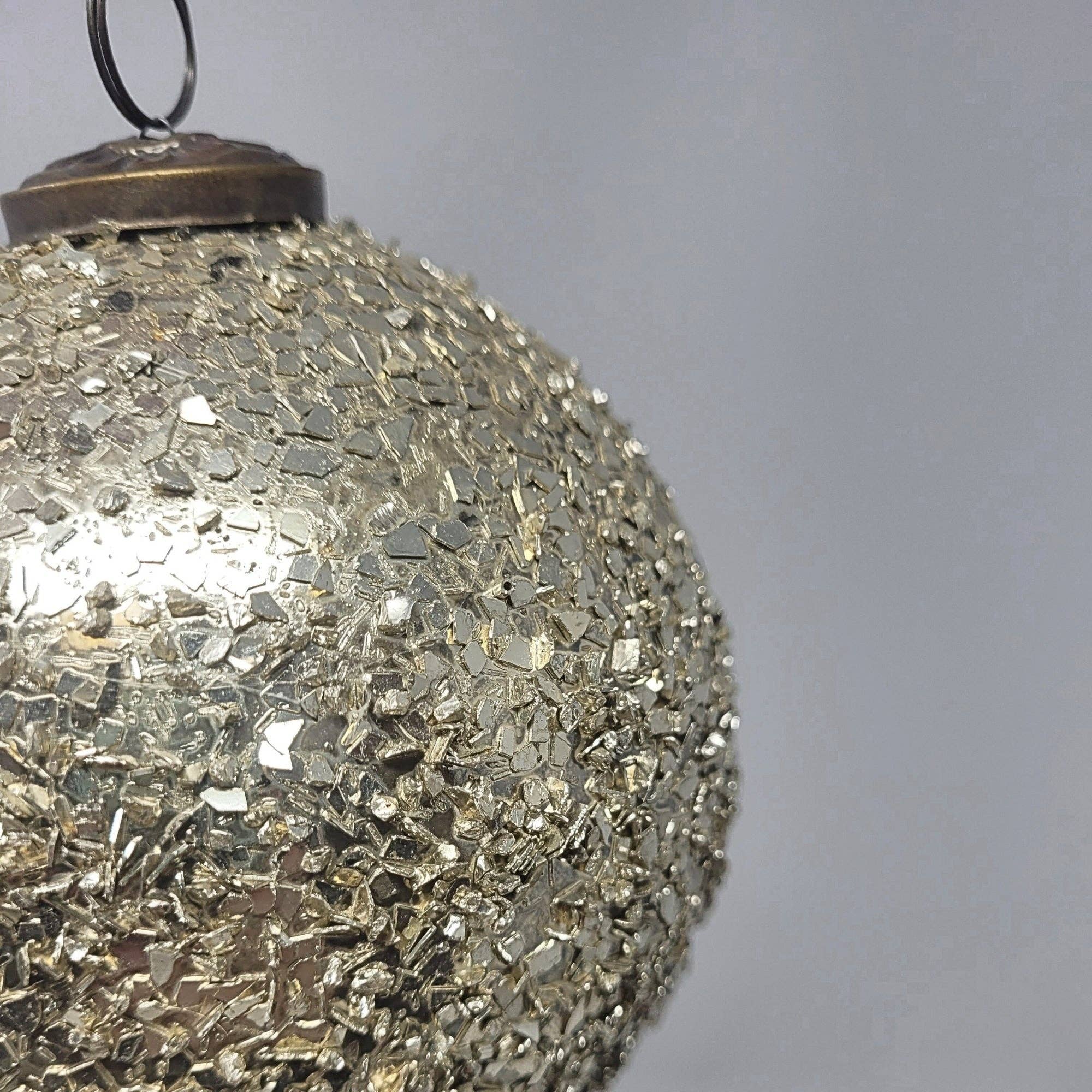 David Christopher's Collection - Wholesale Ornament - Textured Sequin Glass Ball Orn. - 5" Silver/Platinum1