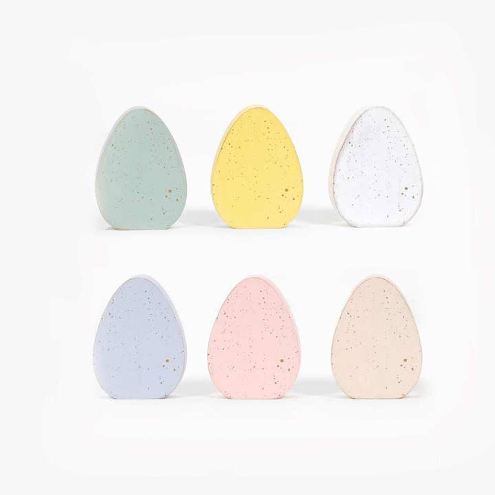 Adams & Co. - Wholesale Decorative Tabletop Object - 35006 - 3x4 chunky wood shape s/6 (ROBIN EGGS) Easter Spring