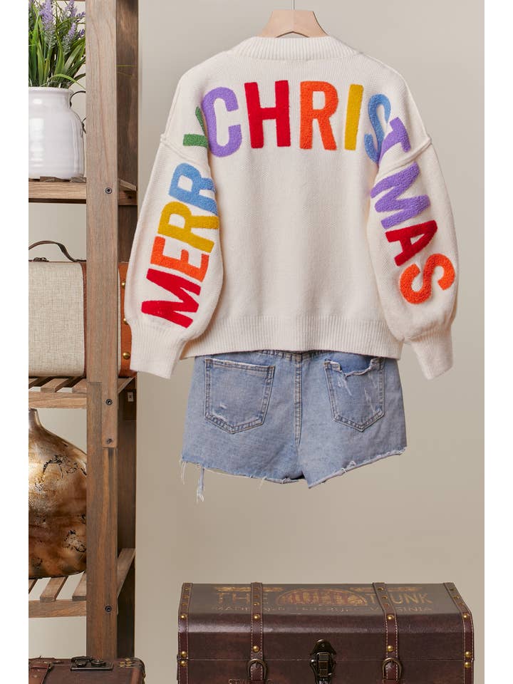 Mello. - Wholesale Knit Sweater - Women's - OVERSIZE Christmas Sweater with Lettering
