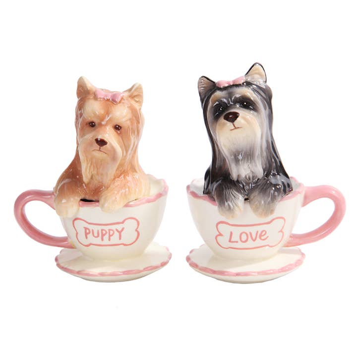 Pacific Trading - Wholesale Salt & Pepper Shaker Set - Yorkie Teacups Salt and Pepper Shaker Set