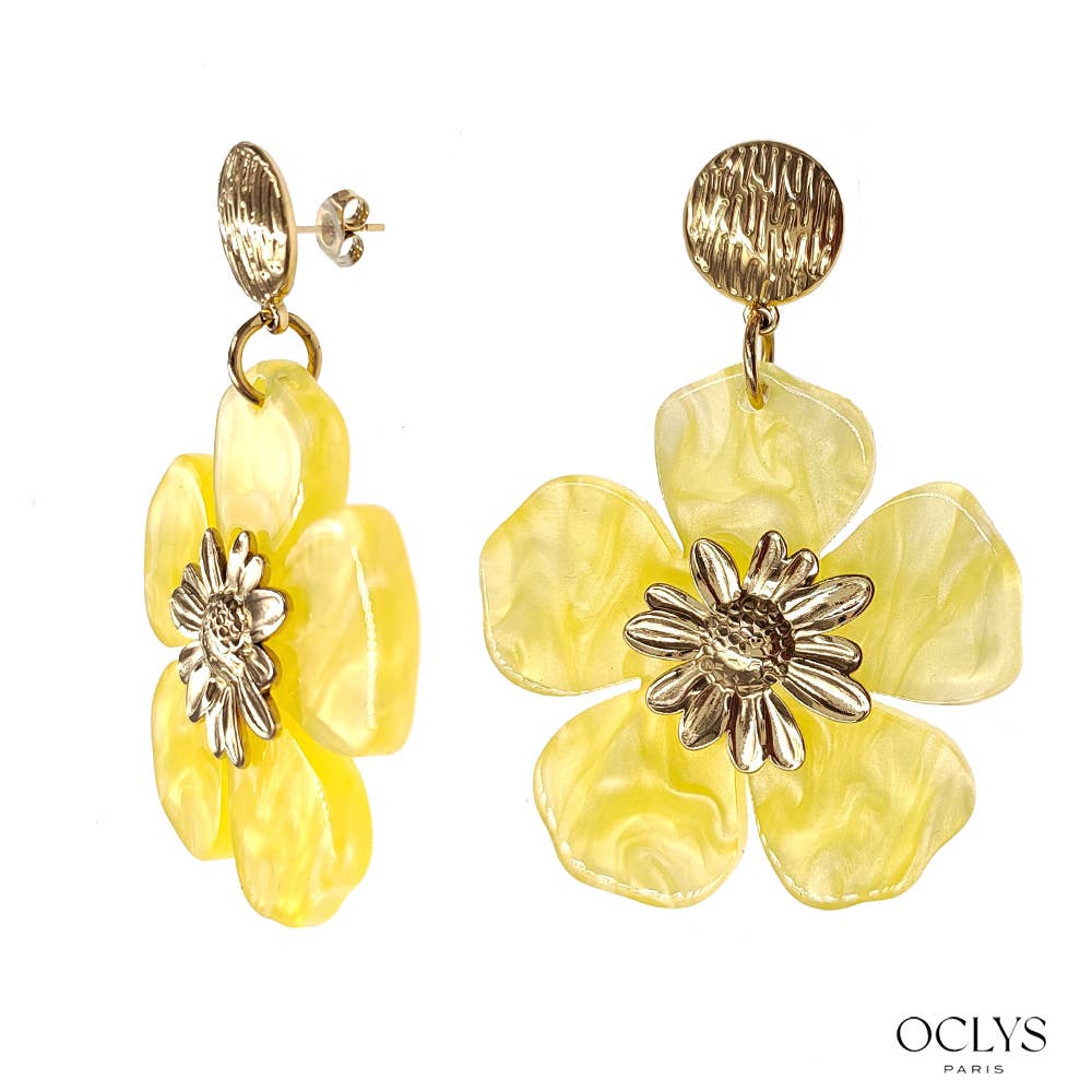 Oclys - Wholesale Dangle Earrings - Stainless steel flower earrings resin Vale5