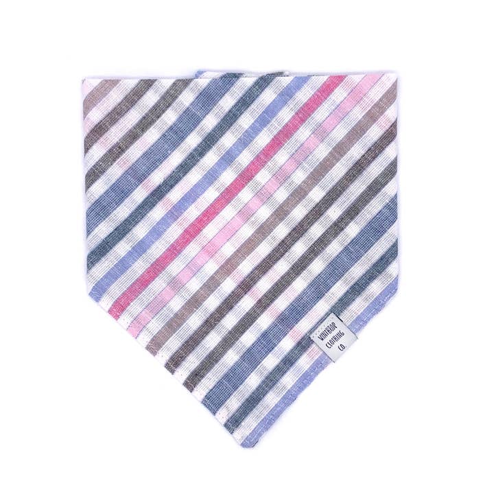 Blue and Pink Linen Stripe Dog Bandana for wholesale by Winthrop Clothing Co.