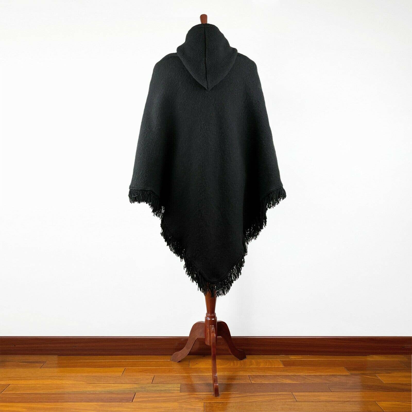 ECUALAMA – wholesale Poncho – Unisex – Surfers Poncho with hood and pocket llama wool - BLACK6