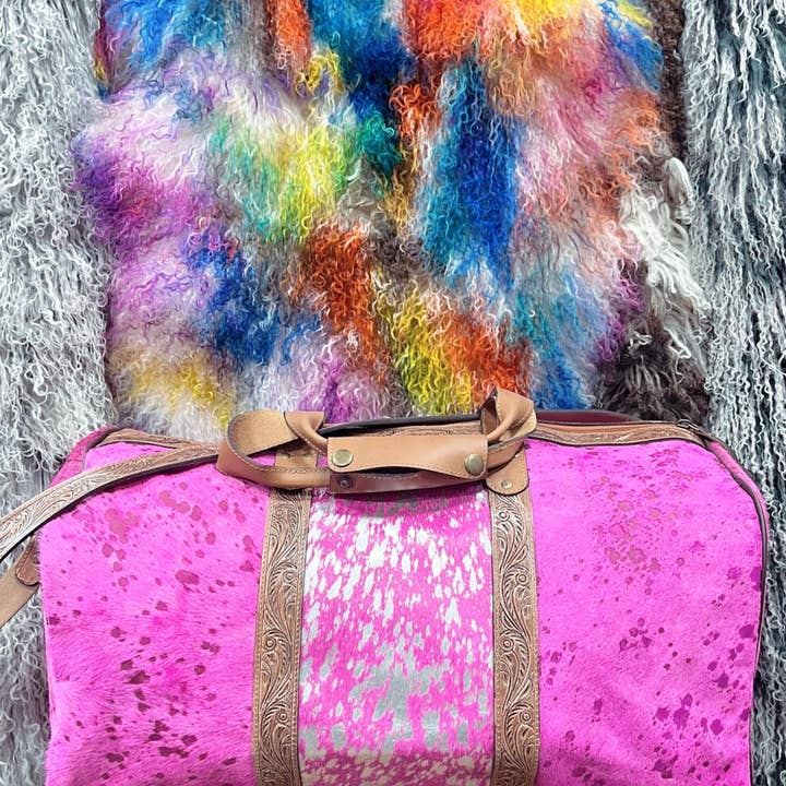 Western Linens - Wholesale Weekender Bag - Women's - Disstressed Tooled Cowhide Duffle Bag