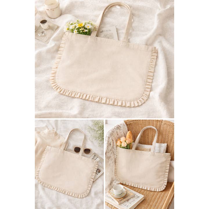 House of Kraft - Wholesale Tote Bag - Women's - Canvas Ruffle Tote | Canvas Tote Bag | Unbranded Canvas Tote4
