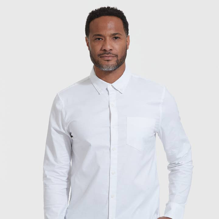 Long Sleeve Button Up Shirt | Stretch Oxford | White for wholesale by True Classic