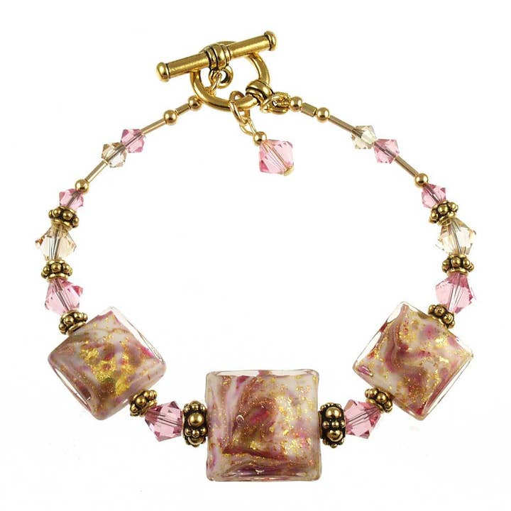 Bracelete Portofino com Frisas em Mármore Rosa & Ouro por atacado de Andrea Menghetti