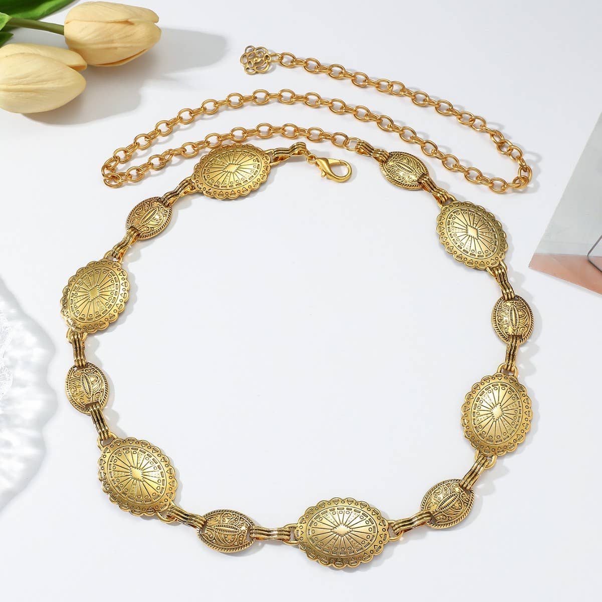 Tourtiwi - Wholesale Belt - Women's - Boho - Style Engraved Disc Metal Waist Chains 7