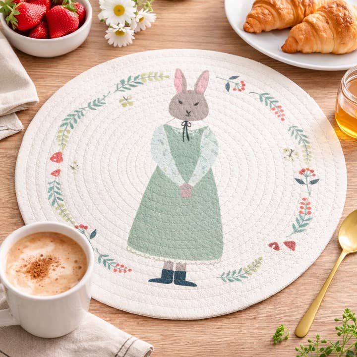 Set de table résistant à la chaleur 12" en mélange de coton tissé Bunny pour la vente par Fennco Styles
