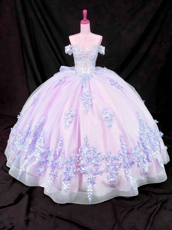 lilac blue Off the shoulder lilac/blue quinceanera dress CHF3124 for wholesale on Faire