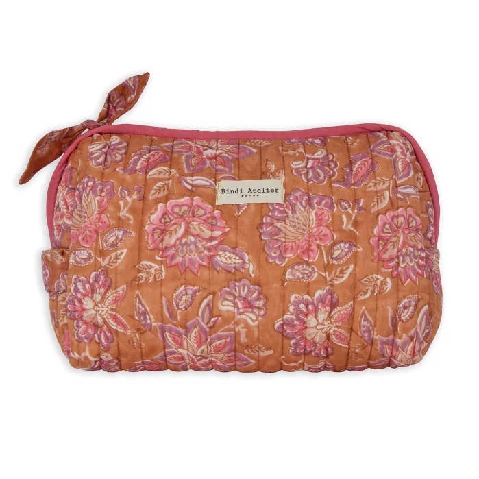 Bindi Atelier - Wholesale Toiletry Bag - Women's - Quilted cotton toiletry bag with block print - Matira Praline0
