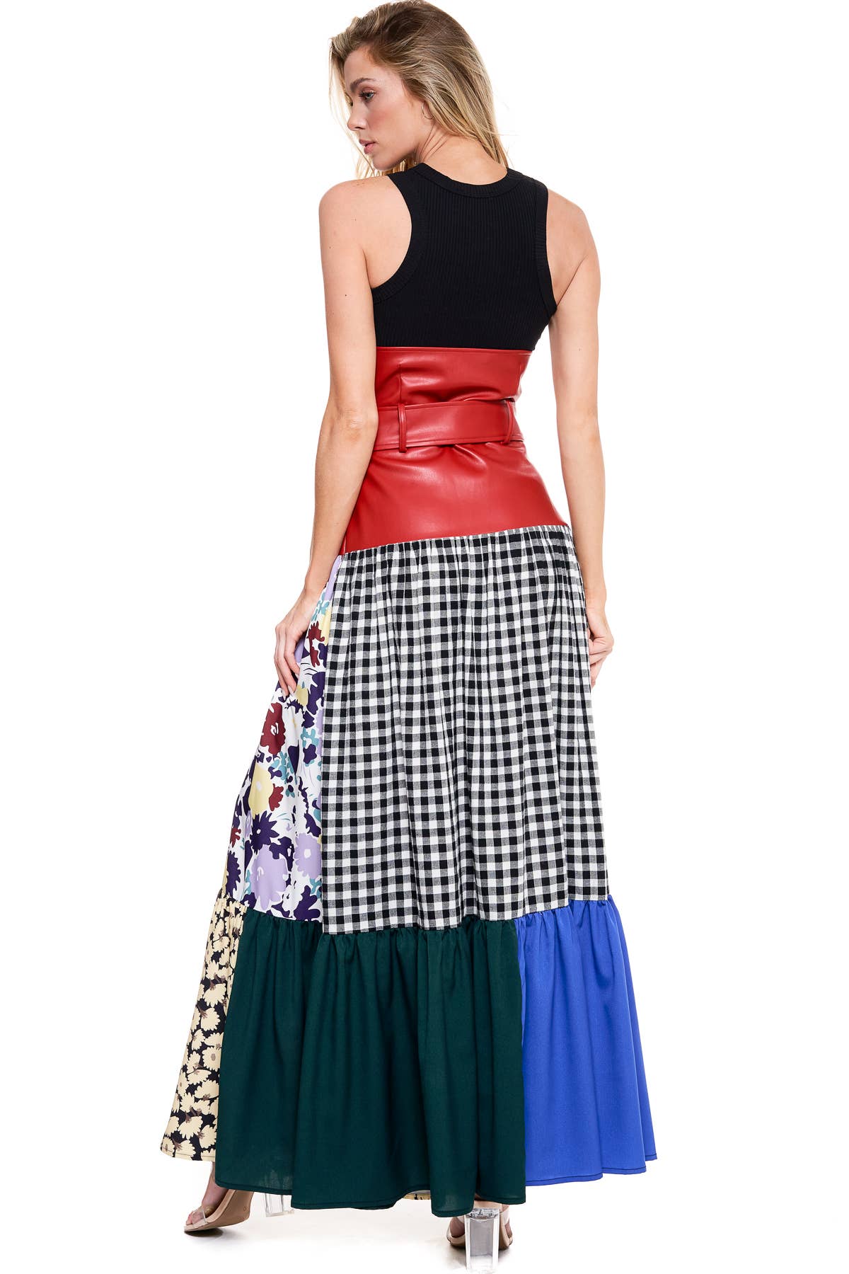 TOV - Wholesale Skirt - Women's - [SK4122-1] High Waist Vegan Leather Patch Printed Maxi Skirt4