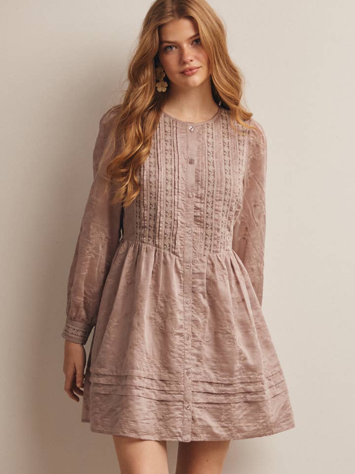 Textured Embroidered Pintuck Mini Dress FD0024 for wholesale by Forte