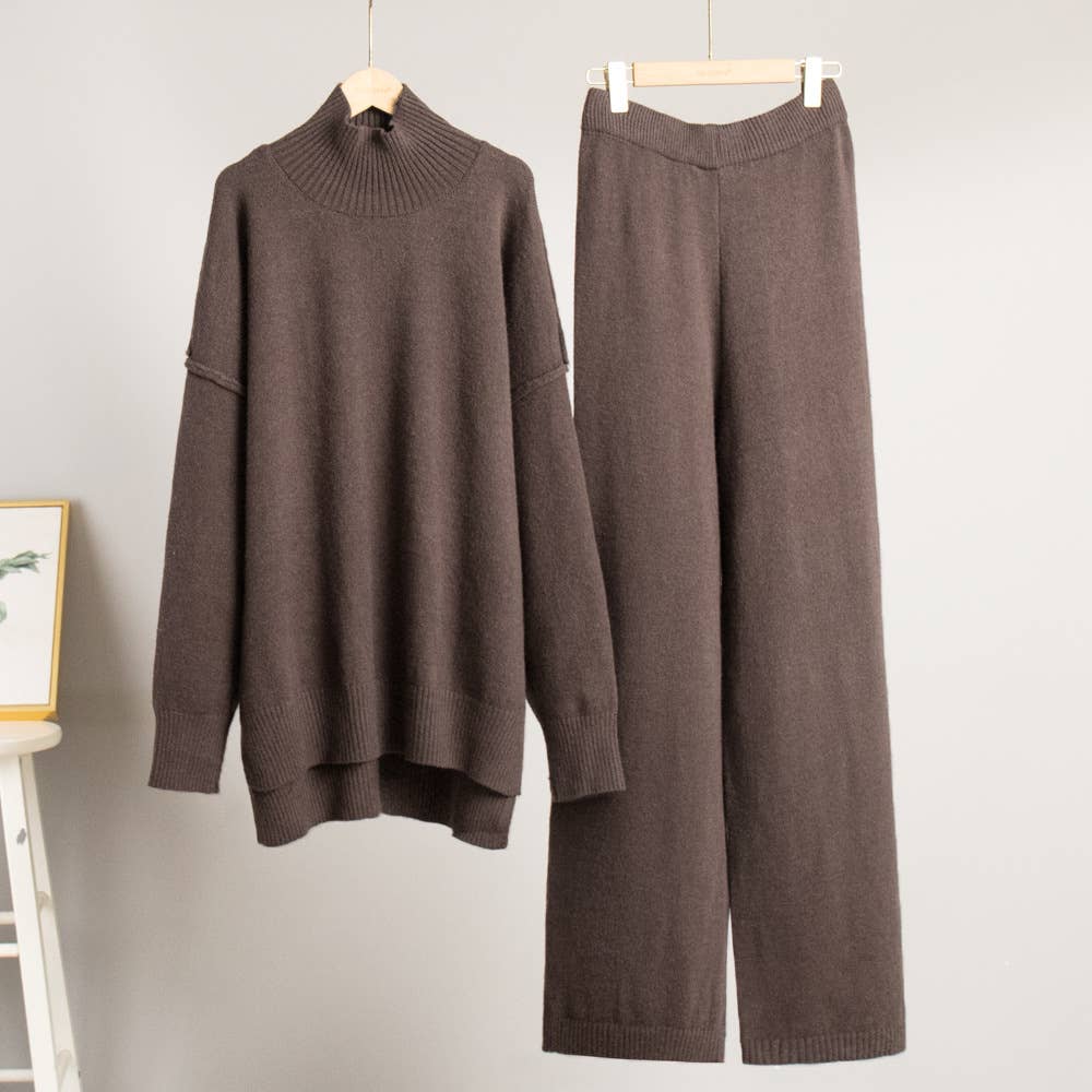 Hope & Sunshine - Vente Ensemble de vêtements d'intérieur – femme - Ensemble pull à col roulé en maille épaisse et pantalon1