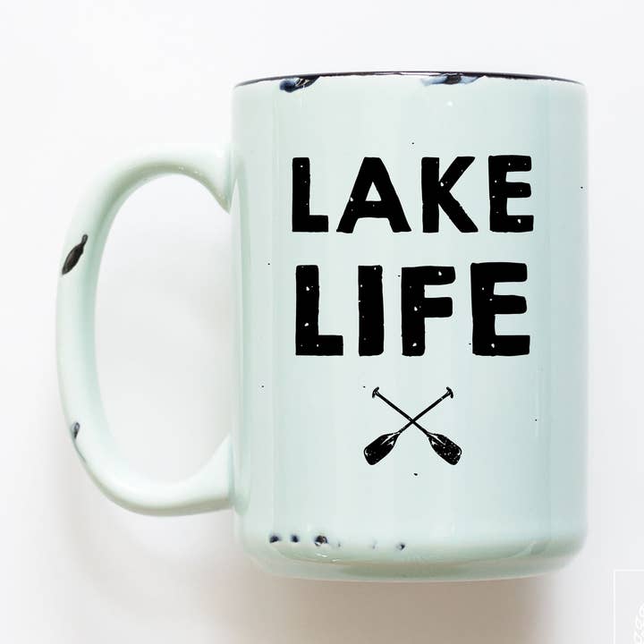 lake life oars | ceramic mug for wholesale by Prairie Chick Prints