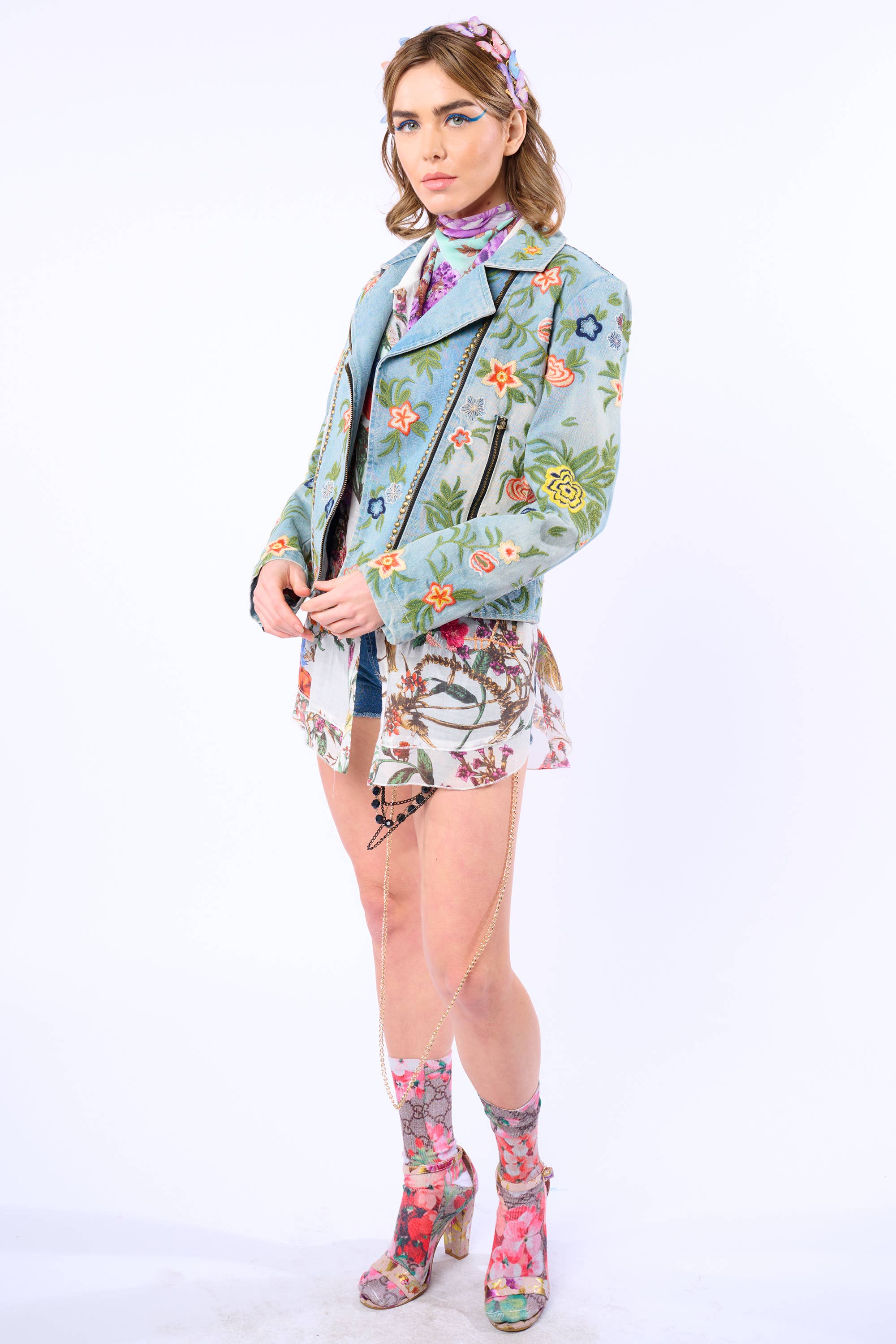 Lucinda Embroidered Denim Motorcycle Jacket for wholesale on Faire23