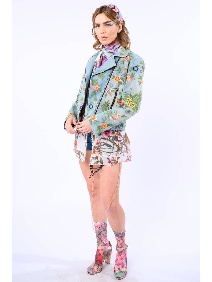 Lucinda Embroidered Denim Motorcycle Jacket for wholesale on Faire23
