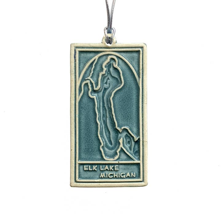 Elk Lake Ornament Up North Michigan theme NW MI Elk Rapids for wholesale by Whistling Frog Tile Inc.