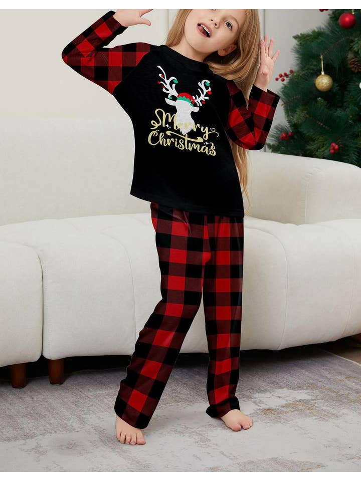 Anna Kaci Wholesale - Wholesale Sleepwear Set - Unisex - Family Christmas Pajama Set with Black Tops Red Plaid Pants3