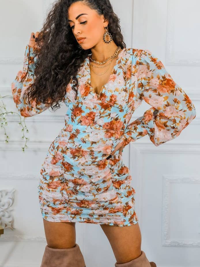 Mini abito con maniche a bolle di pioggia di fiori per la vendita all'ingrosso da parte di SurelyMine