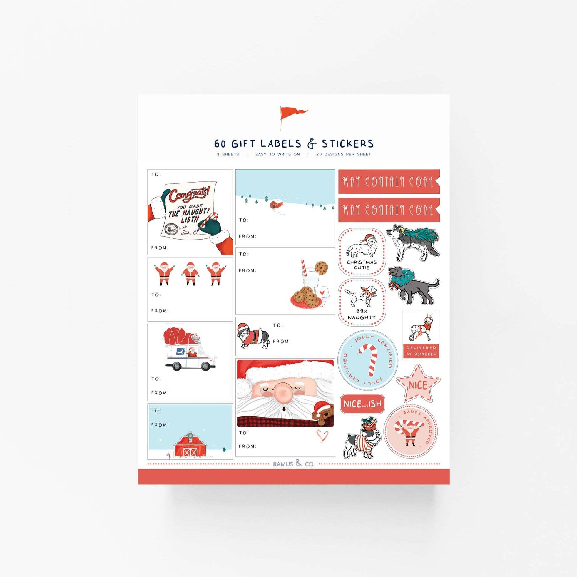 Ramus & Co. - Vente Textes pour étiquette cadeau - Feuilles d'étiquettes cadeaux Père Noël et chiens