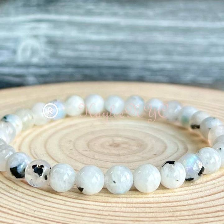 KayleeNYC - Wholesale Beaded Bracelet - Natural Rainbow Moonstone 6mm 7.5” Crystal H4