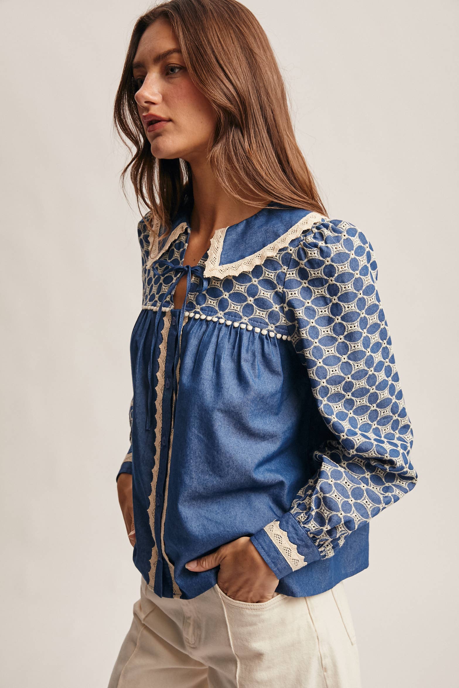 Embroidered Denim Blouse FT0020 for wholesale on Faire5