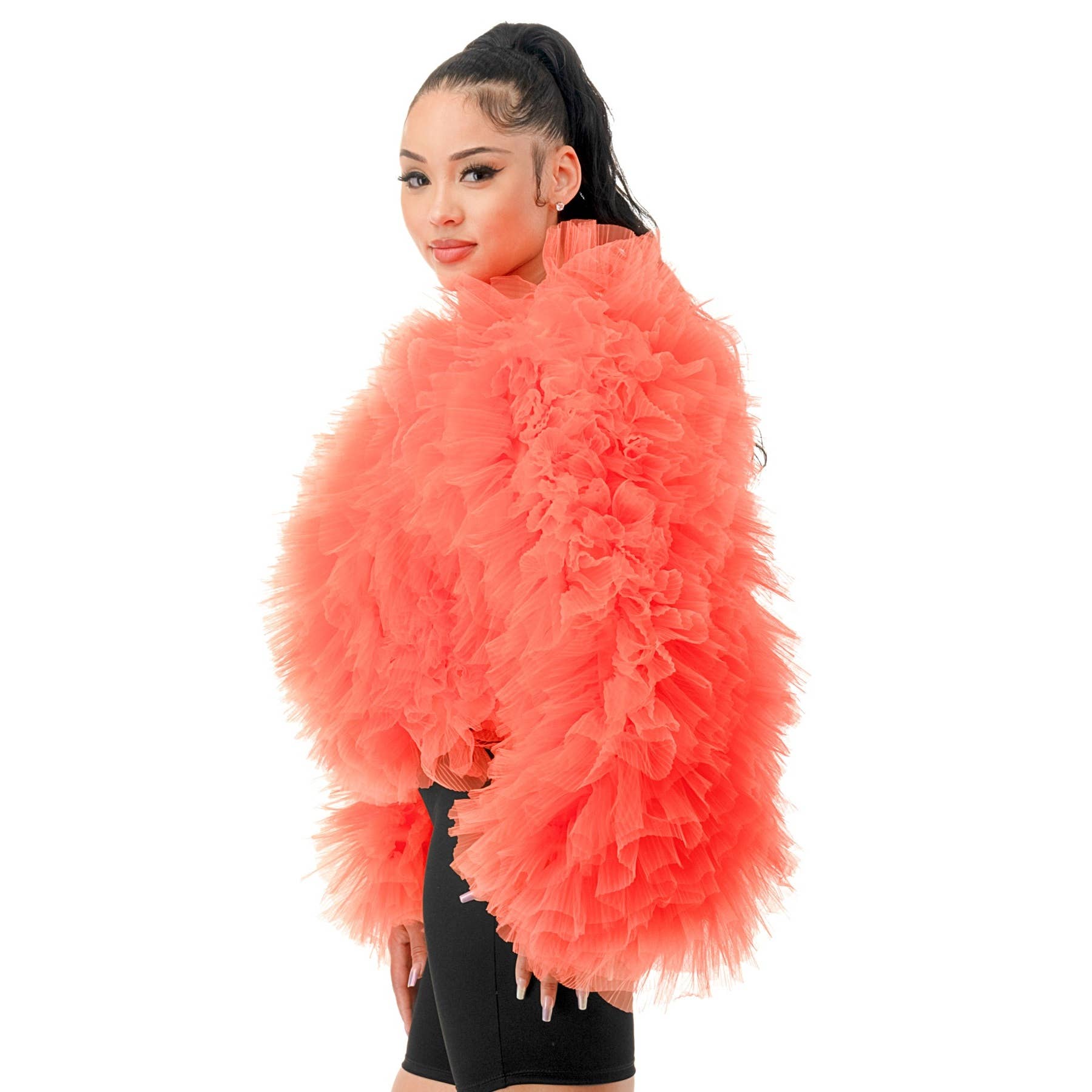 DORCAS - Wholesale Blouse - Women's - Plus Long Sleeve Ruffle Tulle Top Blouse2