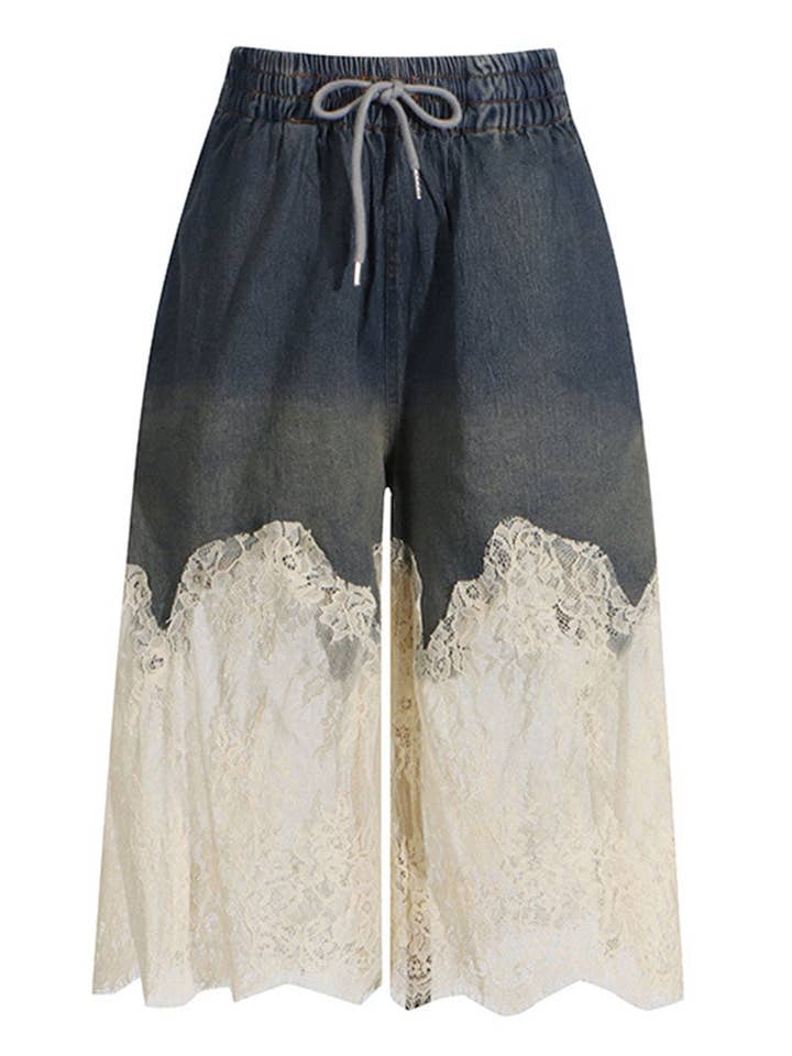 BLUE Lace-Trim Denim Short for wholesale on Faire1