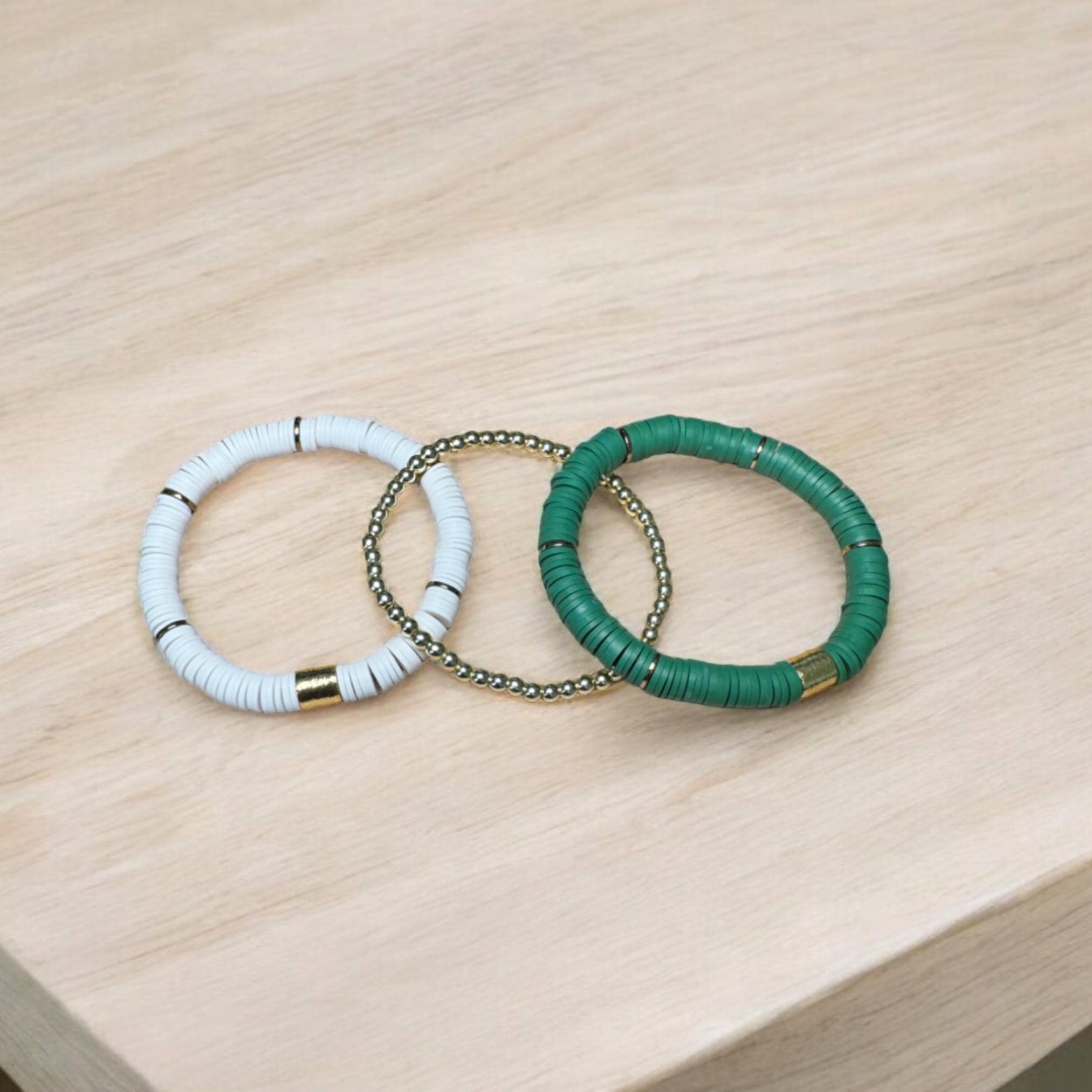 Fish Towne Designs, LLC - Wholesale Jewelry Set - Green and White Game Day Bracelet Stack8