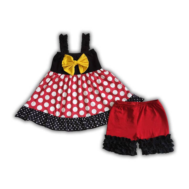 Polka dots tunic bow shorts girls summer clothing for wholesale by Yawoo Garments